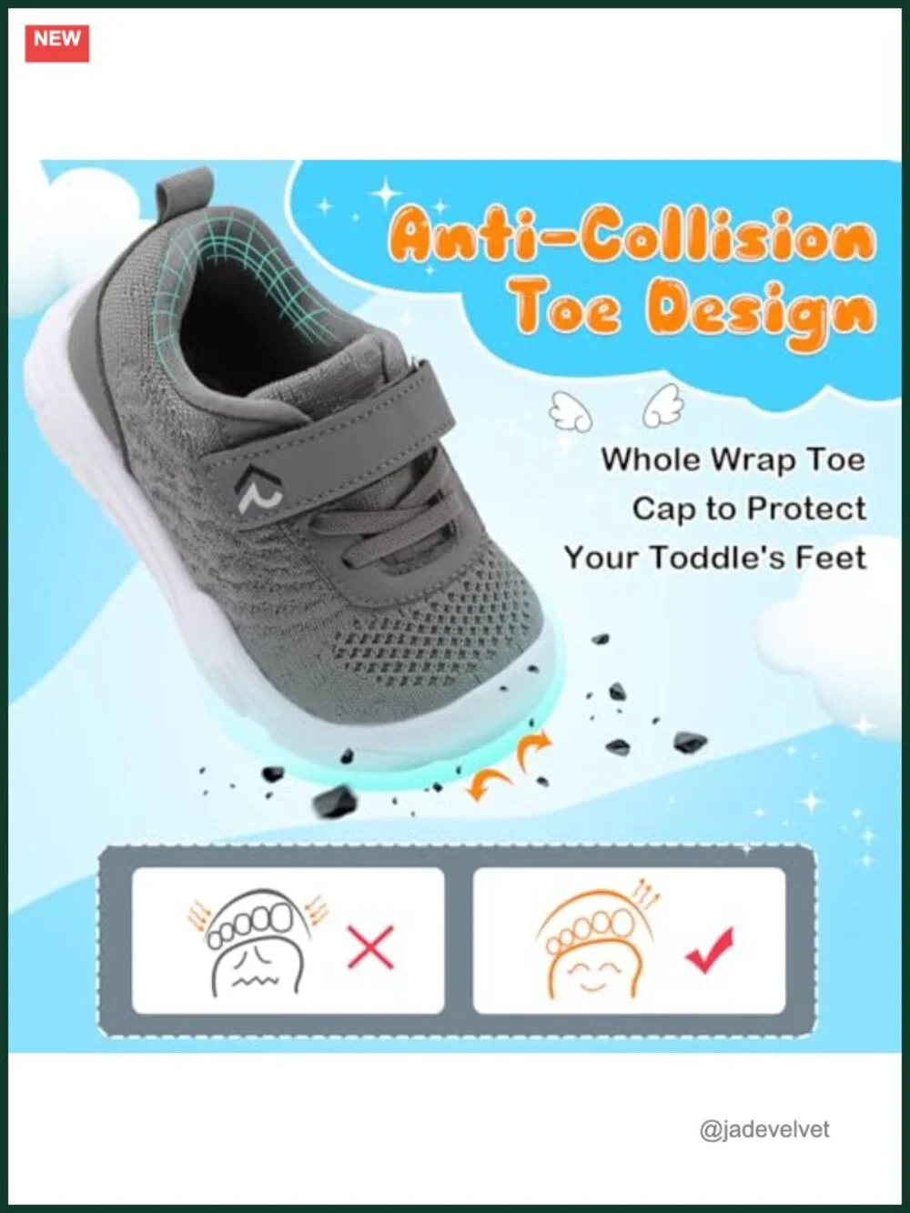 Wide Toddler Sneakers with Strap, Barefoot Feel, Breathable Knit, Lightweight